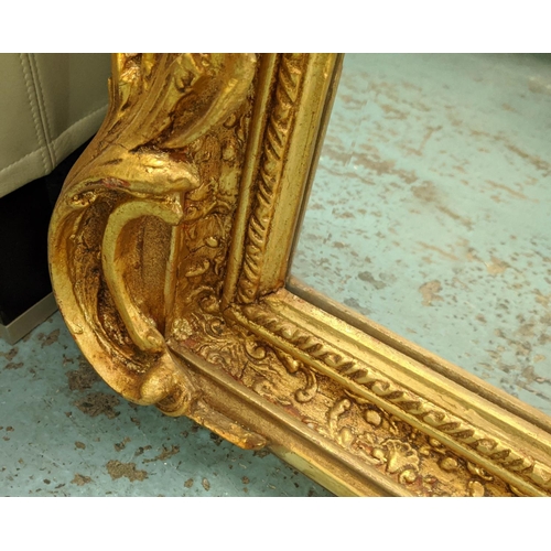 391 - OVERMANTEL WALL MIRROR, 150cm x 170cm, gilt frame, putti detail to surmount.