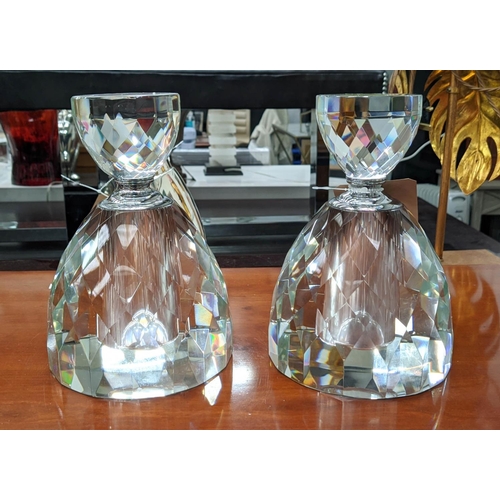 395 - PERFUME BOTTLES, a pair, 22cm H, French art deco style, cut glass.