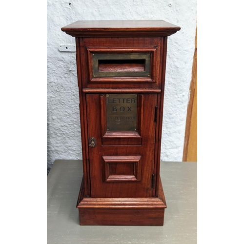 401 - TABLE TOP POST BOX, 23cm x 23cm x 50cm, Victorian country house style.