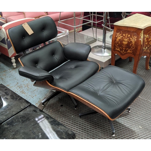 408 - AFTER CHARLES AND RAY EAMES LOUNGE CHAIR AND OTTOMAN, 86cm W.