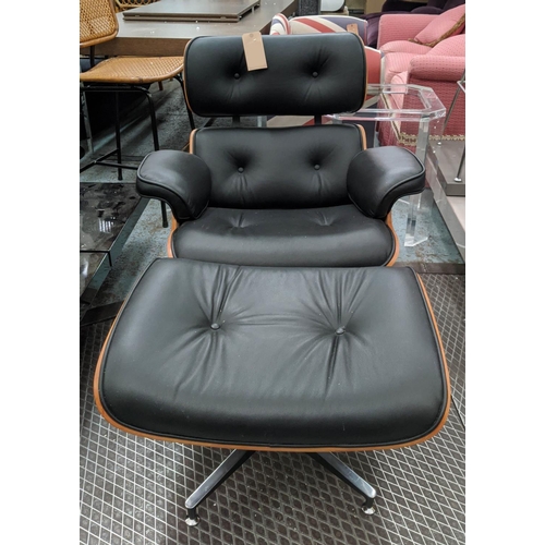 408 - AFTER CHARLES AND RAY EAMES LOUNGE CHAIR AND OTTOMAN, 86cm W.