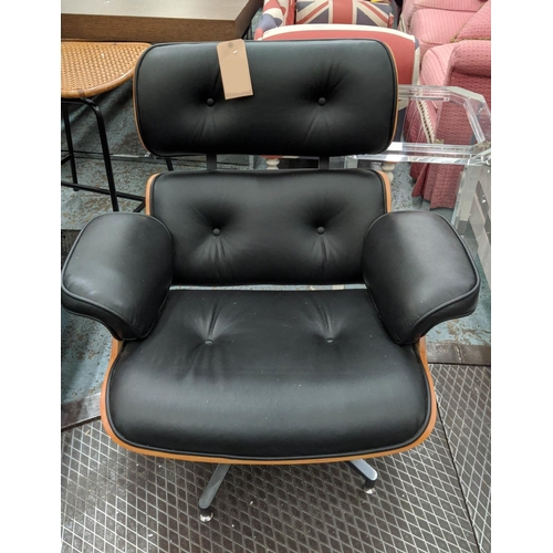 408 - AFTER CHARLES AND RAY EAMES LOUNGE CHAIR AND OTTOMAN, 86cm W.