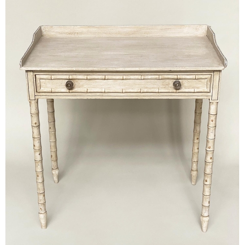 164 - FAUX BAMBOO WRITING TABLE, 19th century English, painted with single frieze drawer, 76cm W x 79cm H ... 