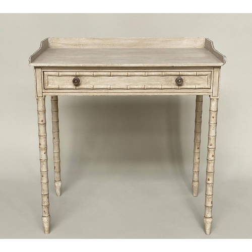 164 - FAUX BAMBOO WRITING TABLE, 19th century English, painted with single frieze drawer, 76cm W x 79cm H ... 