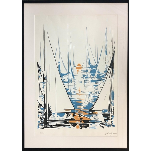26 - JORGE, 'Yachts', screenprint, 71cm x 53cm, framed.