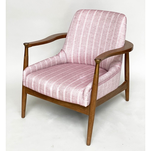 289 - JULIAN CHICHESTER FIG ARMCHAIR, walnut with Robert Kime linen upholstery, 79cm W.