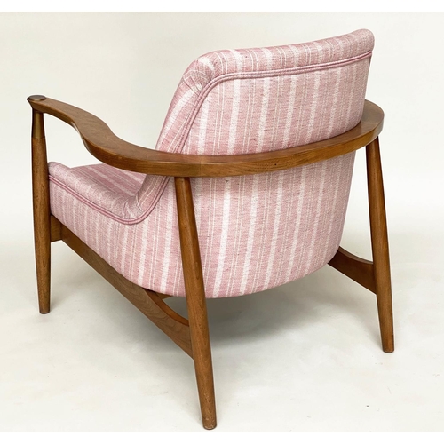 289 - JULIAN CHICHESTER FIG ARMCHAIR, walnut with Robert Kime linen upholstery, 79cm W.