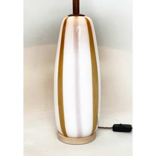 89 - TABLE LAMPS, a pair, opaline and amber glass with shades, 64cm H. (2)