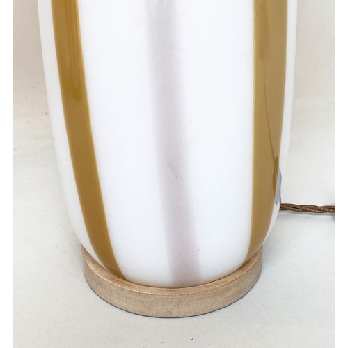 89 - TABLE LAMPS, a pair, opaline and amber glass with shades, 64cm H. (2)