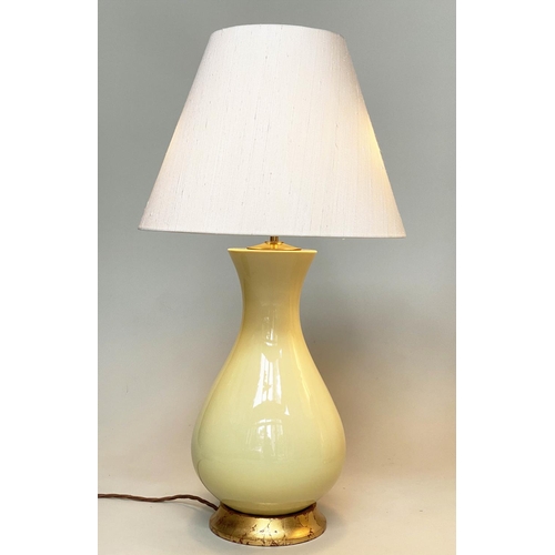 96 - TABLE LAMPS, a pair, Louisa glazed lemon ceramic with raw silk shade by Heathfield and Co, 77cm H. (... 
