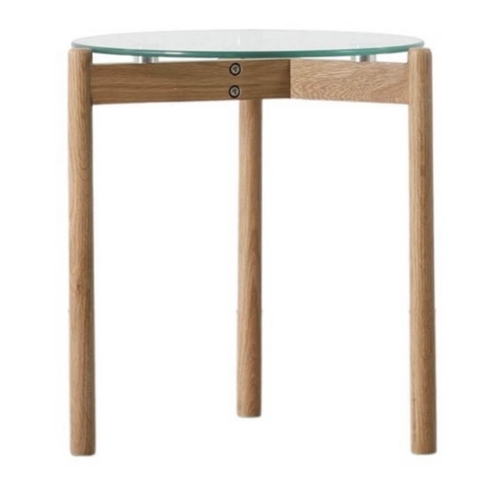 418 - SIDE TABLES, a pair, Contemporary Danish style, glass tops, 400mm W x 400mm D x 450mm H.