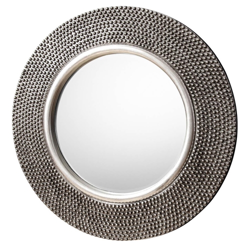 421 - CIRCULAR WALL MIRROR, silvered textured frames, 80cm diam.