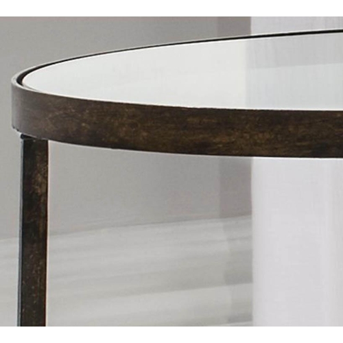 424 - SIDE TABLE, aged bronzed metal and mirror, 2 tier, 60cm H x 50cm W x 50cm D.