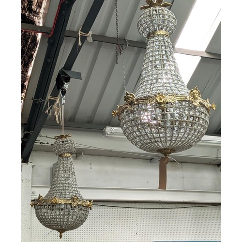 402 - BAG CHANDELIERS, a pair, French Empire style, 75cm drop approx. (2)