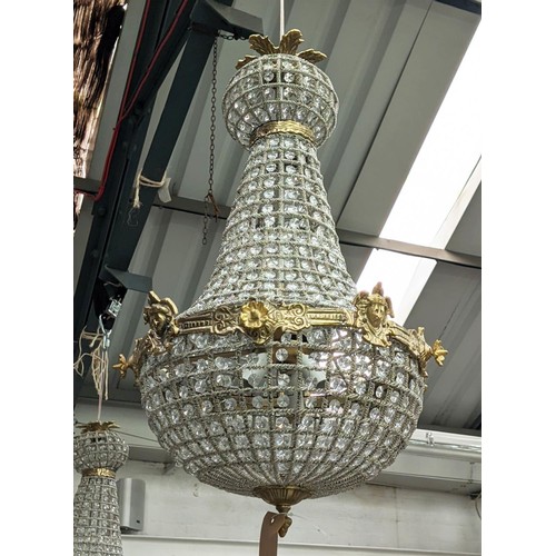 402 - BAG CHANDELIERS, a pair, French Empire style, 75cm drop approx. (2)