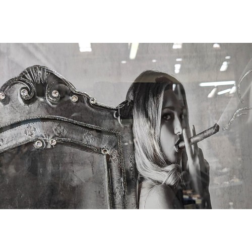 403 - CONTEMPORARY SCHOOL PHOTO PRINT, Lady with Cigar, framed and glazed, 116cm x 66cm.