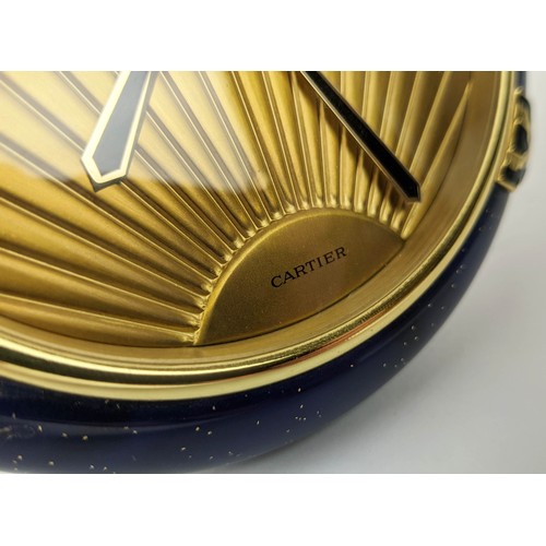 9 - A CARTIER BLUE ENAMELLED CASE MANTLE CLOCK, art deco style '66066', sapphire set winders and time ad... 