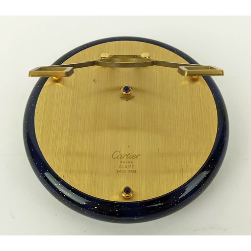 9 - A CARTIER BLUE ENAMELLED CASE MANTLE CLOCK, art deco style '66066', sapphire set winders and time ad... 