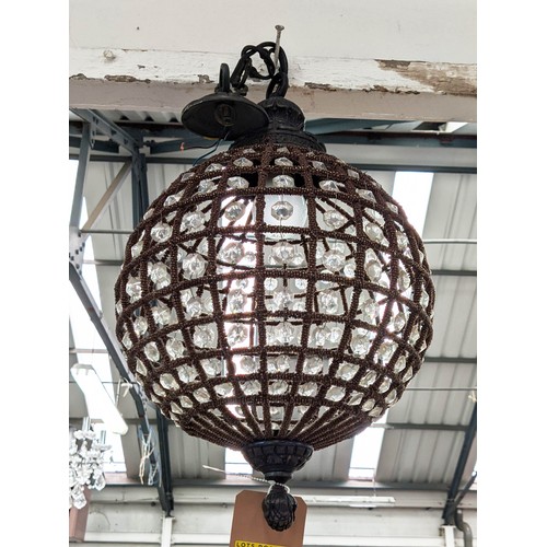 336 - PENDANT LIGHT GLOBE FORM, with beaded and droplet detail, 70cm drop approx.