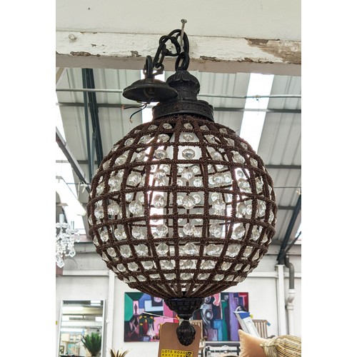 336 - PENDANT LIGHT GLOBE FORM, with beaded and droplet detail, 70cm drop approx.