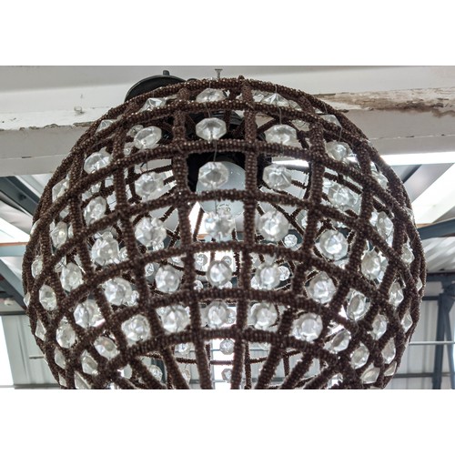 336 - PENDANT LIGHT GLOBE FORM, with beaded and droplet detail, 70cm drop approx.