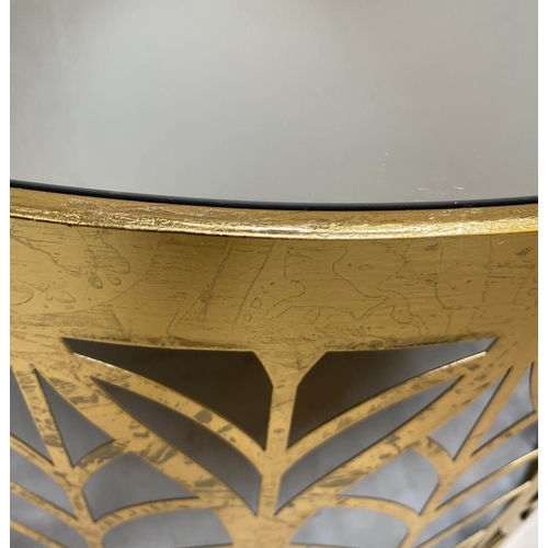 342 - LOW TABLE, 1970s Italian style, gilt metal, mirrored top, 40cm high, 74cm diameter