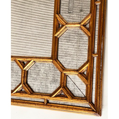 94 - WALL MIRROR, rectangular Italian style giltwood with repeat octagonal border, 102cm x 82cm.