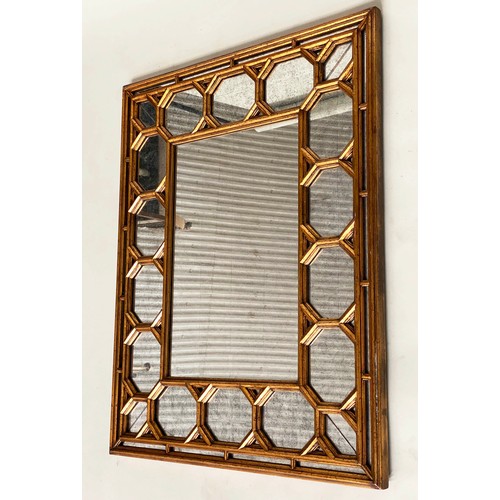 94 - WALL MIRROR, rectangular Italian style giltwood with repeat octagonal border, 102cm x 82cm.