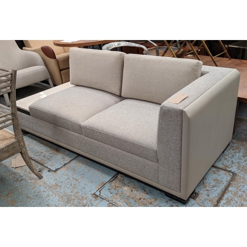 366 - SOFA, contemporary design with faux marble side upholstered in two grey fabrics, grey leather exteri... 