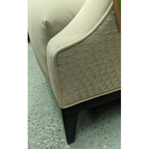 365 - ARMCHAIRS, a pair, 71cm W, grey velvet with patterned fabric exterior. (2)