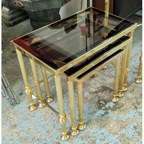 281 - NEST OF TABLES, a set of three, 1960s French style, gilt metal and glass, 55.5cm x 33.5cm x 48cm. (3... 