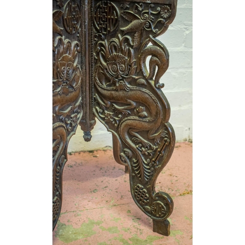 169 - OCCASIONAL TABLE, 62cm x 64cm W, 20th century Chinese hardwood with high relief dragon carved square... 