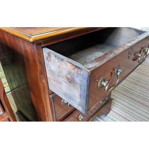 150 - BEDSIDE CHESTS, a pair, 45cm W x 59cm H x 34cm D George III design yewwood, each with three short dr... 