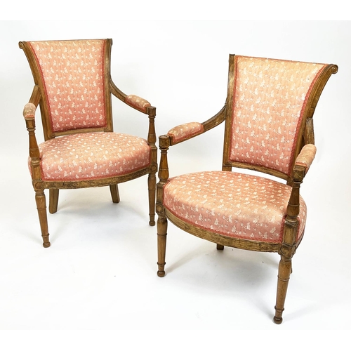 151 - FAUTEUILS, 86cm H x 57cm, a pair, Directoire beechwood in patterned fabric. (2)