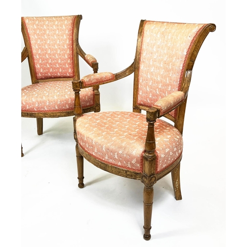 151 - FAUTEUILS, 86cm H x 57cm, a pair, Directoire beechwood in patterned fabric. (2)