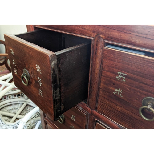 153 - CHINESE APOTHECARY'S CHEST, 79cm W x 117cm H x 43cm D with fifteen script fronted drawers.