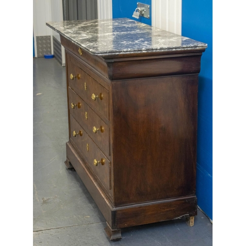 159 - COMMODE, 97cm H x 126cm x 55cm, Louis Philippe walnut with four drawers and grey marble top.