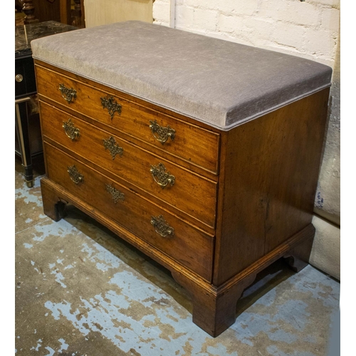 166 - CHEST, 71cm H x 92cm W x 48cm D, George II mahogany with later grey chenille padded top above three ... 