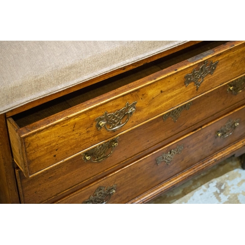 166 - CHEST, 71cm H x 92cm W x 48cm D, George II mahogany with later grey chenille padded top above three ... 