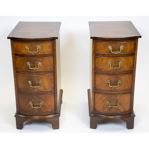 167 - BOWFRONT BEDSIDE CHESTS, 75cm H x 35cm W x 53cm D, a pair, Georgian style mahogany, each with four d... 