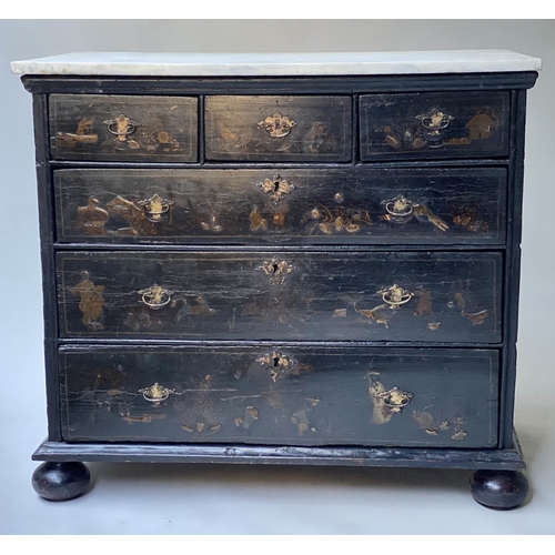 223 - QUEEN ANNE CHINOISERIE CHEST, early 18th century English, black Japanned and gilt Chinoiserie decora... 