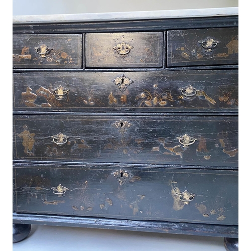 223 - QUEEN ANNE CHINOISERIE CHEST, early 18th century English, black Japanned and gilt Chinoiserie decora... 