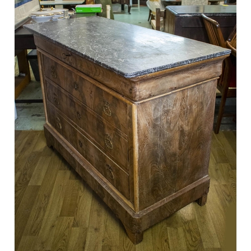 206 - COMMODE, 92cm H x 126cm W x 56cm D, Louis Philippe bleached mahogany, with grey marble top above fou... 