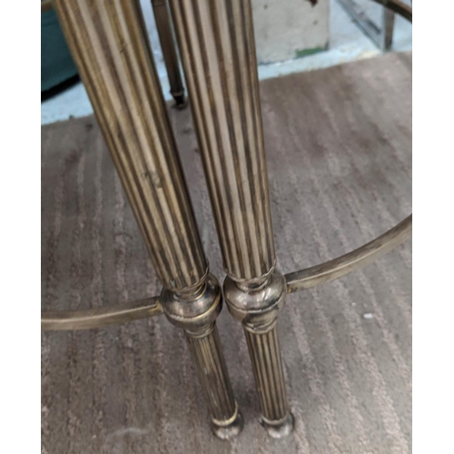 448 - SIDE TABLES, a pair, 45.5cm x 45.5cm x 40cm, 1960s French style, polished metal, with faux crocodile... 