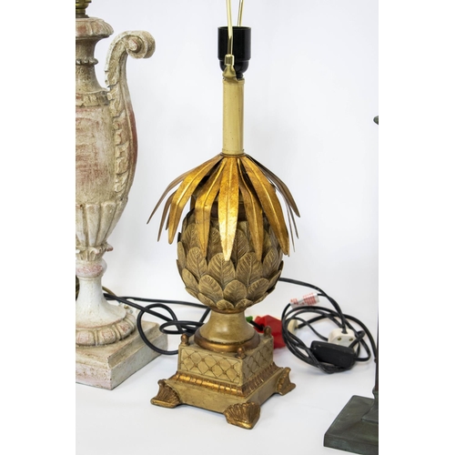 181 - TABLE LAMPS, two pairs and three others including an urn and a pineapple lamp, tallest 83cm H. (7)