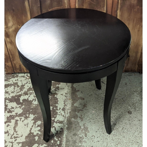 419 - LAMP TABLE, 60cm x 67cm H, black ash with circular top, by Colefax & Fowler.