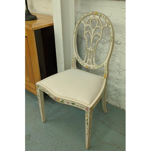 323 - DRESSING TABLE, 91cm W x 134cm H x 52cm D with mosaic style inlay and a floral painted side chair. (... 