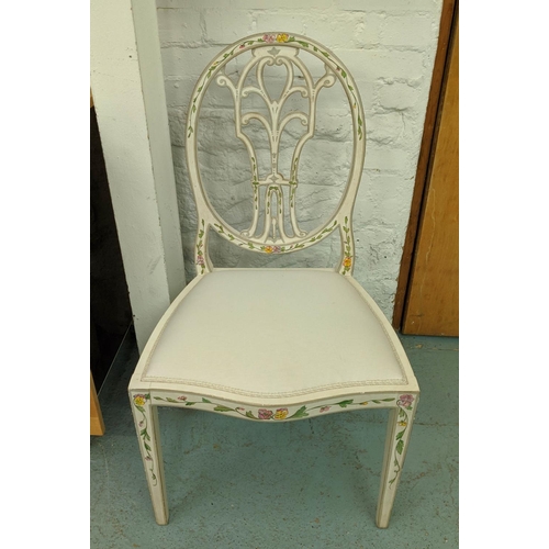 323 - DRESSING TABLE, 91cm W x 134cm H x 52cm D with mosaic style inlay and a floral painted side chair. (... 