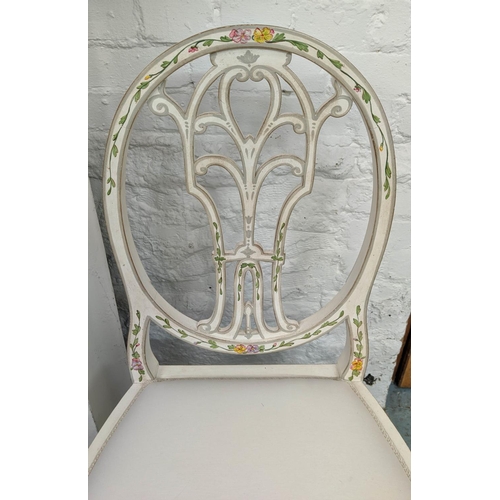 323 - DRESSING TABLE, 91cm W x 134cm H x 52cm D with mosaic style inlay and a floral painted side chair. (... 