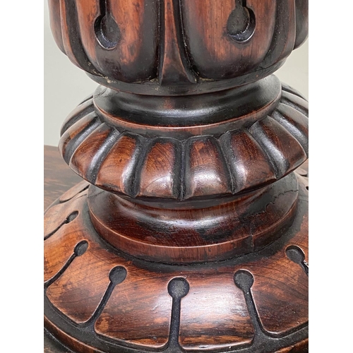 216 - CARD TABLE, William IV rosewood, rounded rectangular foldover baize lined with turned column and car... 